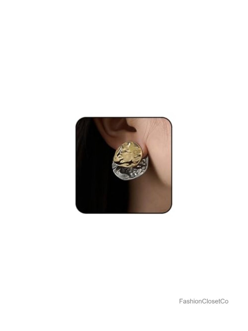 Two Tone Hammered Mixed Metal Ear Jacket Earrings Irregular Round Statement